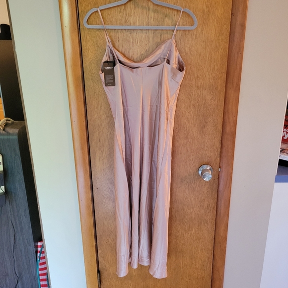 💐 NWT Pale Mauve 100% Mulberry Silk Cowl Neck Maxi Slip Dress - Picture 4 of 5